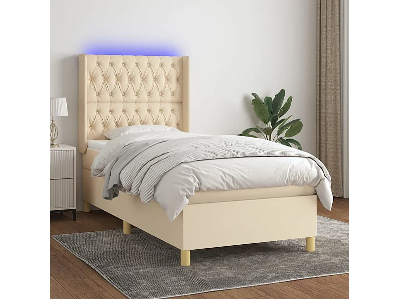 LED-Boxspringbett mit Matratze,Bett für Schlafzimmer Creme 100x200 cm Stoff -CFW78025