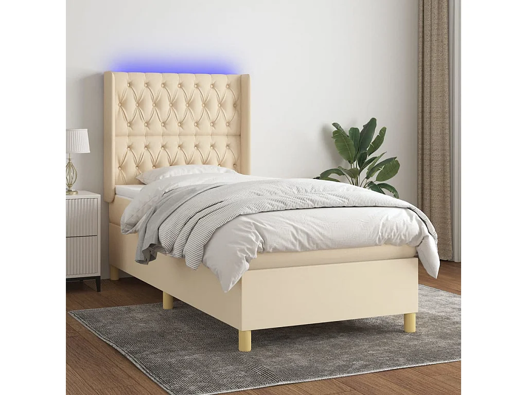LED-Boxspringbett mit Matratze,Bett für Schlafzimmer Creme 100x200 cm Stoff -CFW78025