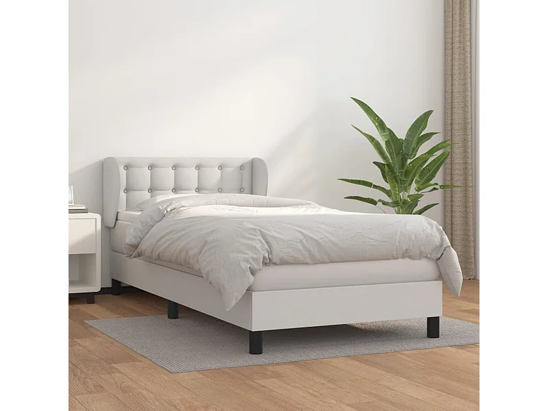 Cama continental com molas+ colchão 90x200 cm couro artificial branco PT759710