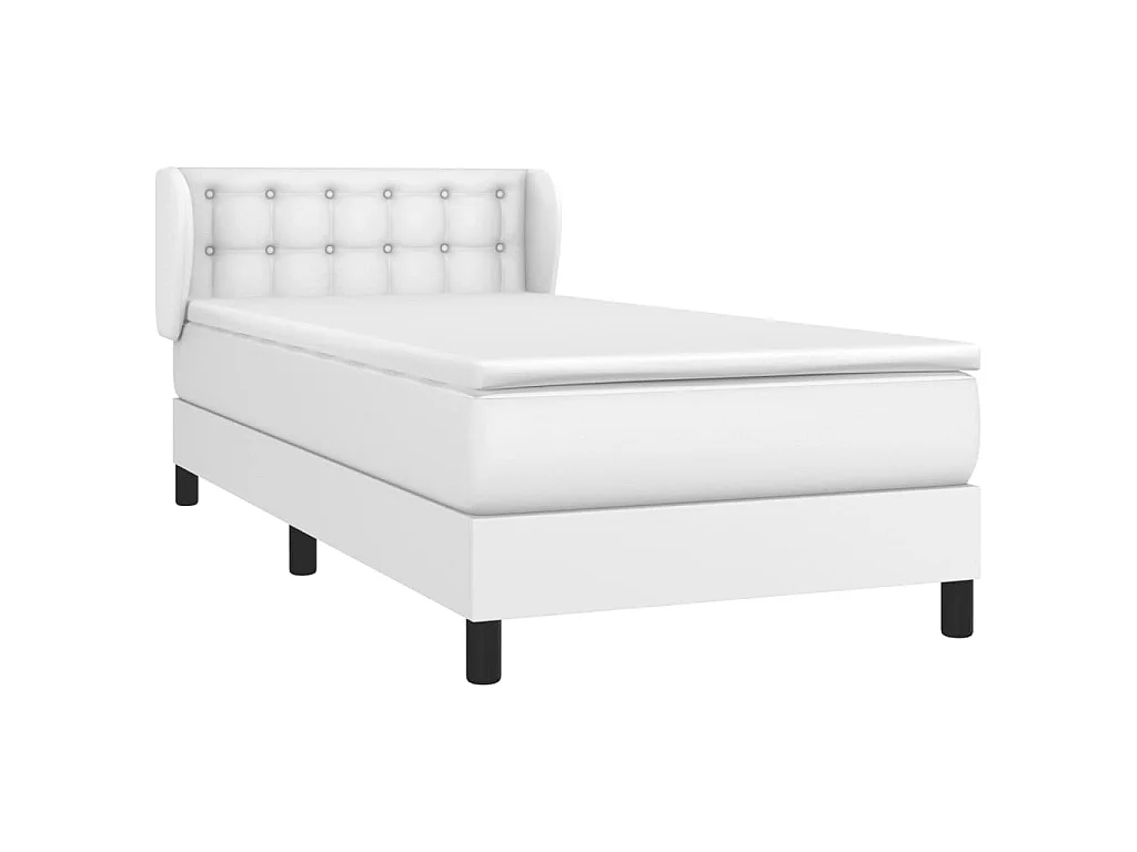 Cama continental com molas+ colchão 90x200 cm couro artificial branco PT759710