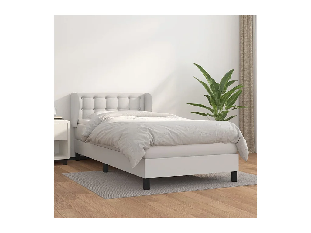 Ensemble complet boxspring - 90x200 cm + sommier tapissier + matelas Blanc Similicuir SRGW92239