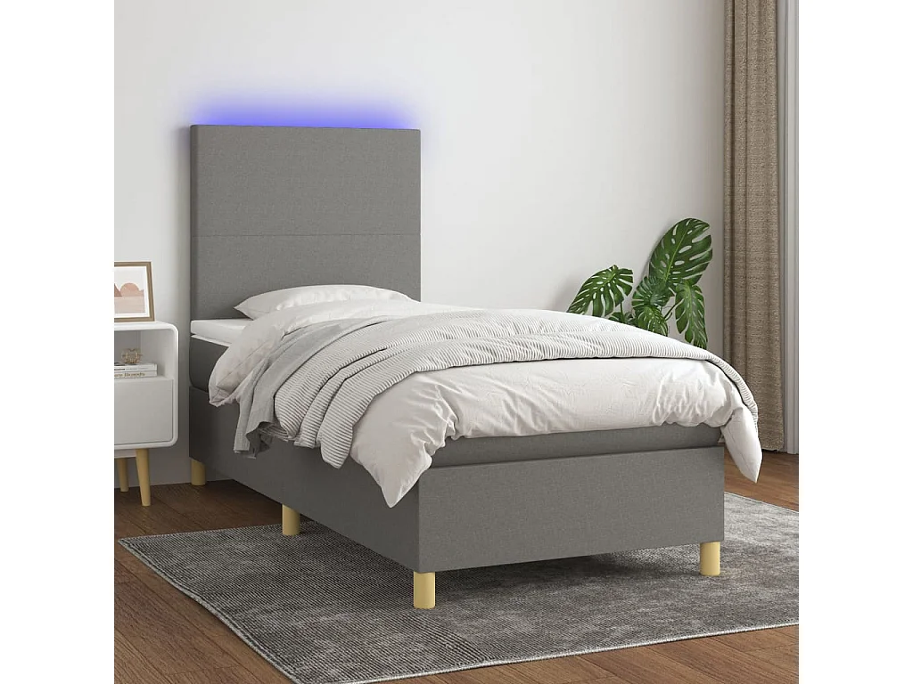Cama continental c/ colchão e LED 80x200 cm tecido cinza-escuro PT875203