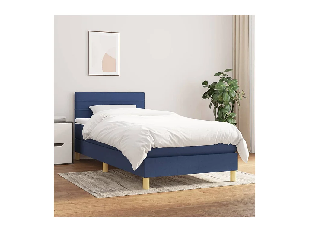 Ensemble complet boxspring - 80x200 cm + sommier tapissier + matelas Bleu Tissu SRGW85887