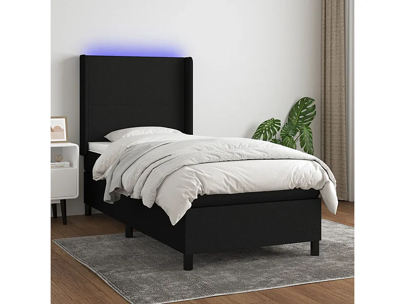 Cama continental c/ colchão e LED 80x200 cm tecido preto PT714627