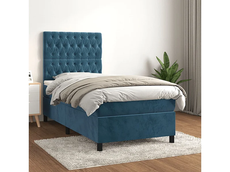 Cama com molas/colchão 90x190 cm veludo azul-escuro PT439084