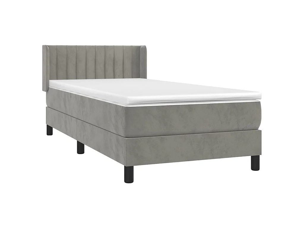 Cama continental com molas+ colchão 90x190 cm veludo cinza-claro PT591270