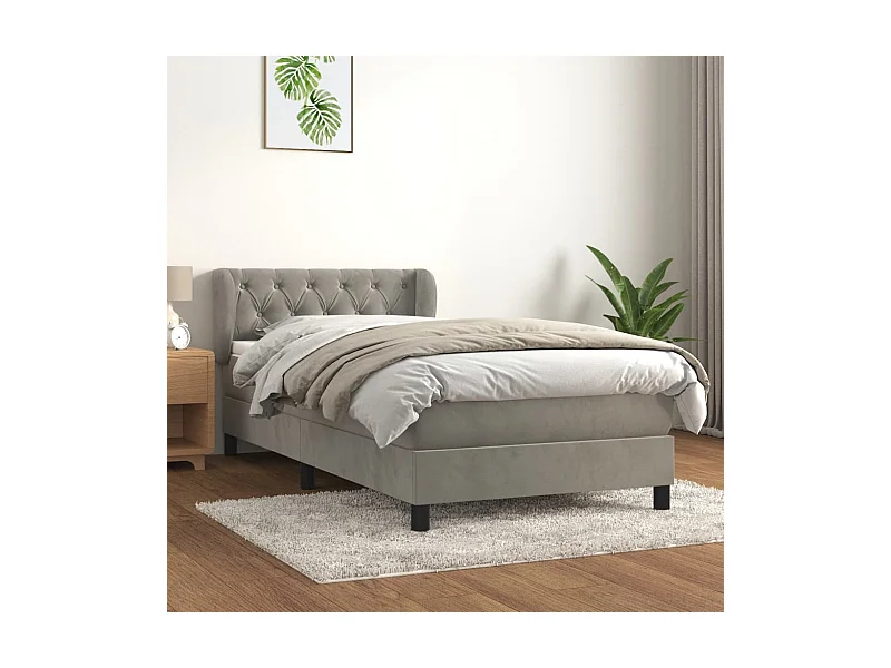 Conjunto Boxspring - 80x200 cm + Somieres + colchón terciopelo gris claro ES37246