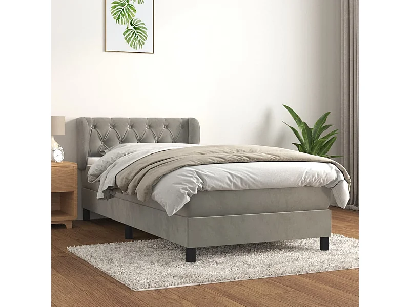 Ensemble complet boxspring - 80x200 cm + sommier tapissier + matelas Gris clair Velours SRGW51701