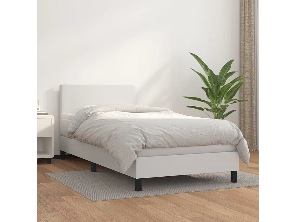 Ensemble complet boxspring - 100x200 cm + sommier tapissier + matelas Blanc Similicuir SRGW99137