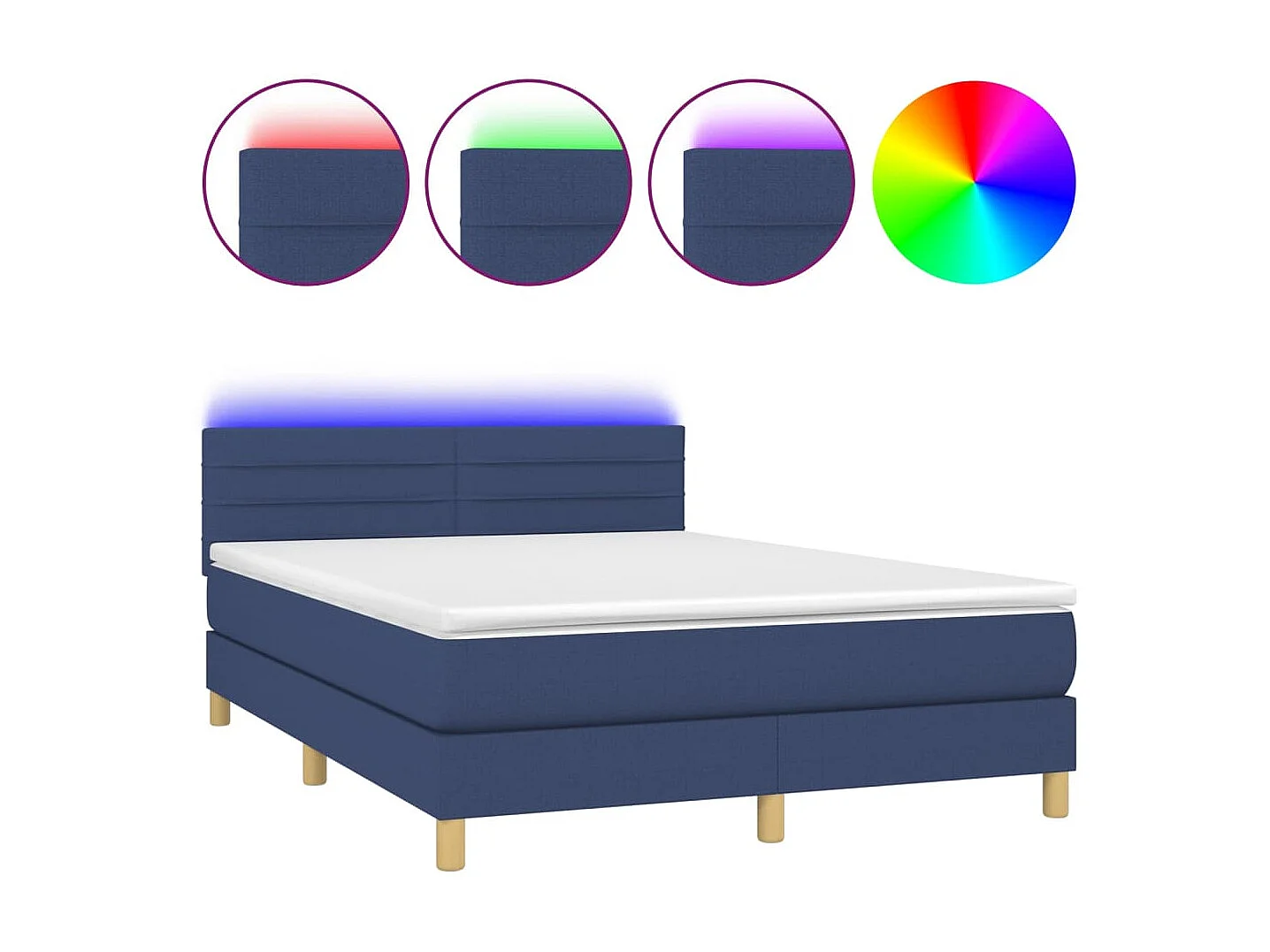 Cama continental c/ colchão e LED 140x190 cm tecido azul PT361129