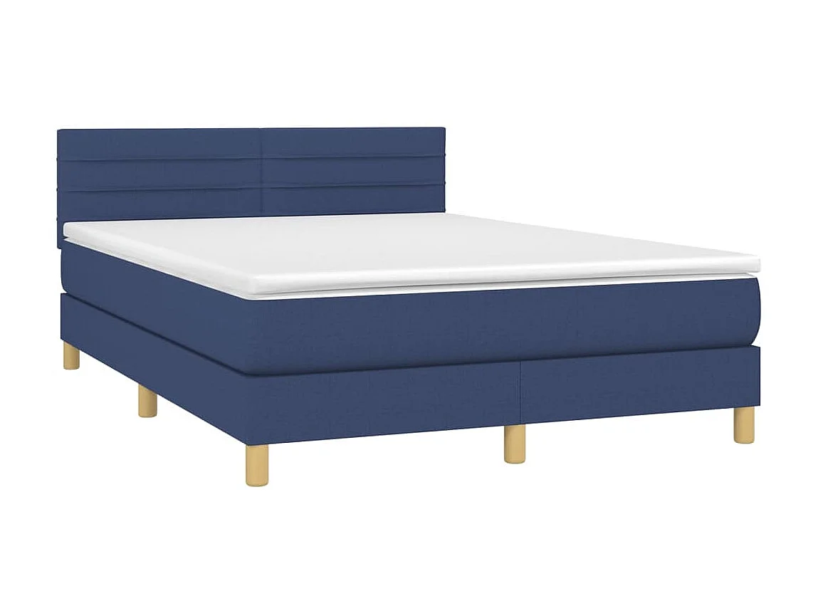 Cama continental c/ colchão e LED 140x190 cm tecido azul PT361129