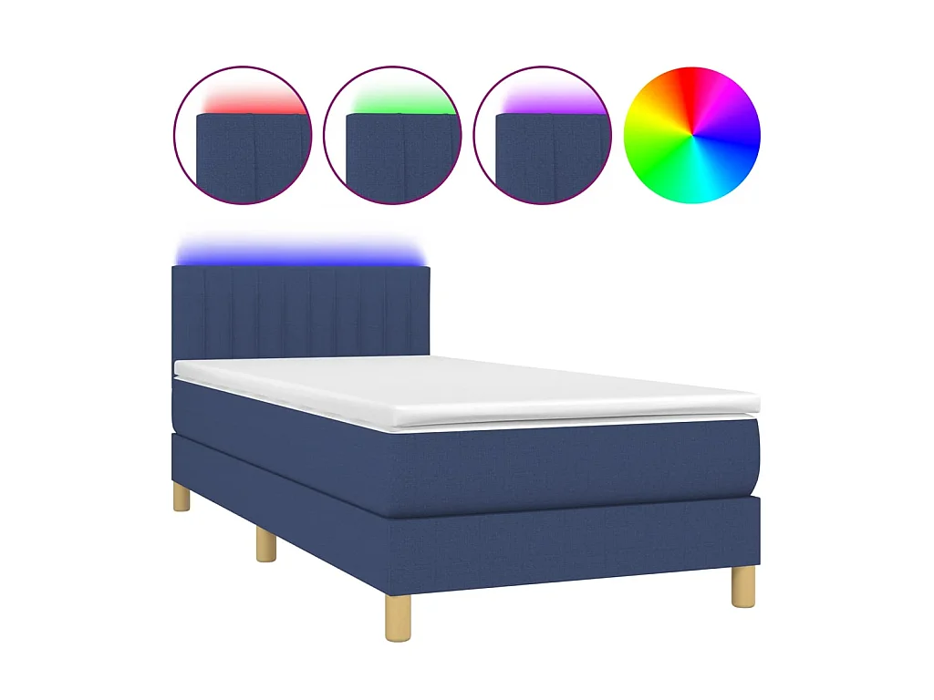 Ensemble complet boxspring - 80x200 cm + sommier à lattes de lit + matelas + LED Bleu Tissu SRGW19852