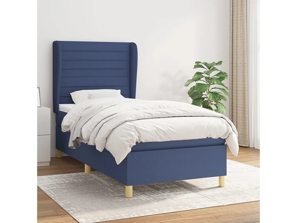 Cama continental com molas+ colchão 80x200 cm tecido azul PT591971