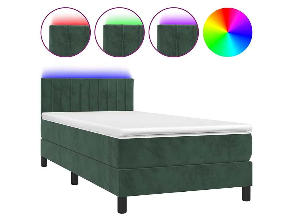 Cama continental c/ colchão/LED 90x200 cm veludo verde-escuro PT438465
