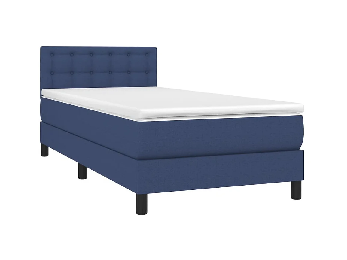 Conjunto Boxspring - 90x200 cm + Somieres + colchón + luces LED tela azul ES44519