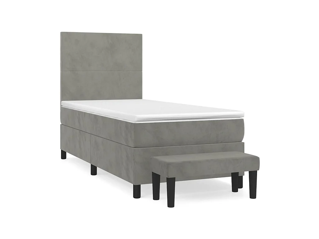 Ensemble complet boxspring - 100x200 cm + sommier tapissier + matelas Gris clair Velours SRGW96892