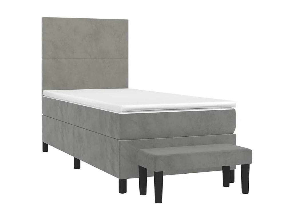 Cama continental com molas+ colchão 100x200 cm veludo cinza-claro PT701367