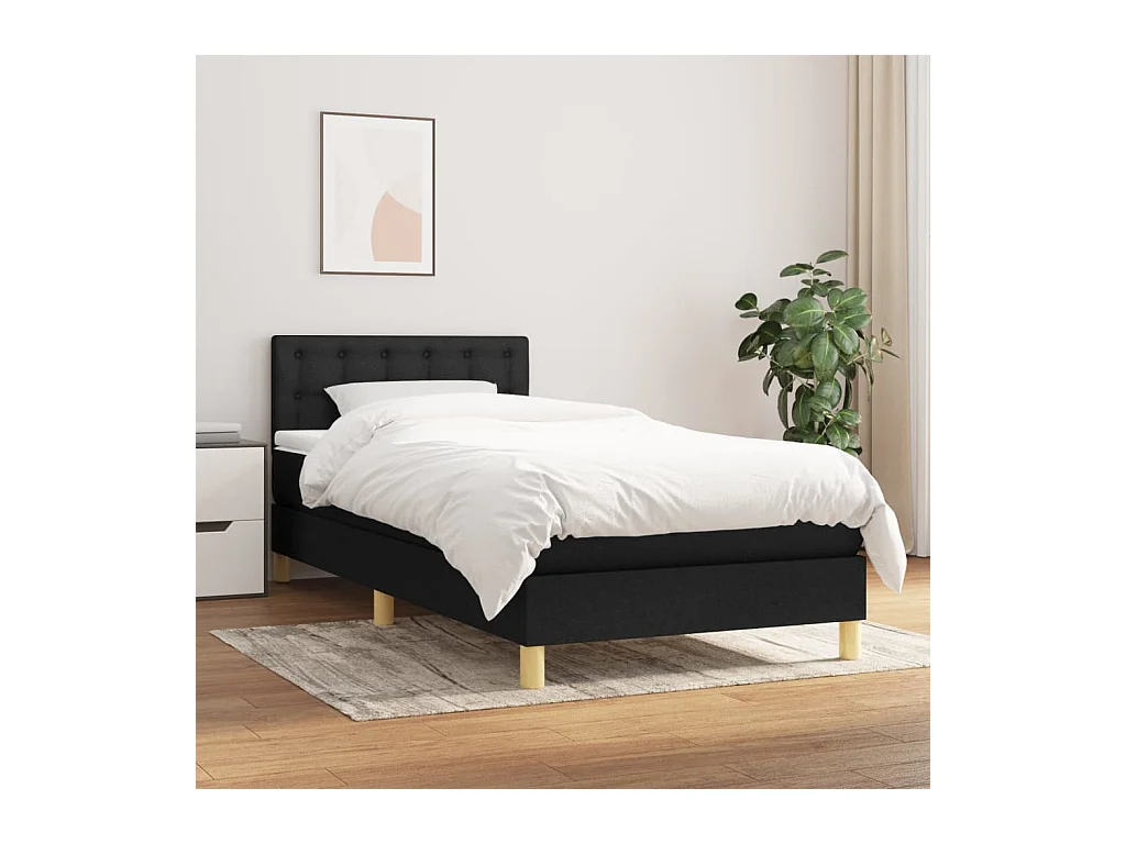 Ensemble complet boxspring - 90x200 cm + sommier tapissier + matelas Noir Tissu SRGW42528