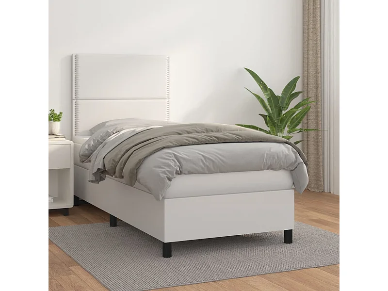 Boxspringbett mit Matratze,Bett für Schlafzimmer Weiß 100x200 cm Kunstleder -CFW66992