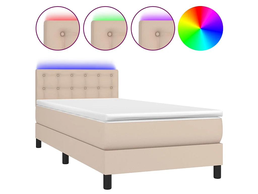 Cama continental c/ colchão/LED 90x200cm couro artif. cappuccino PT919757