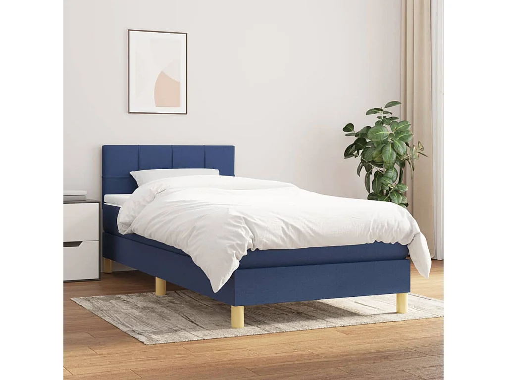Cama continental com molas+ colchão 100x200 cm tecido azul PT686527