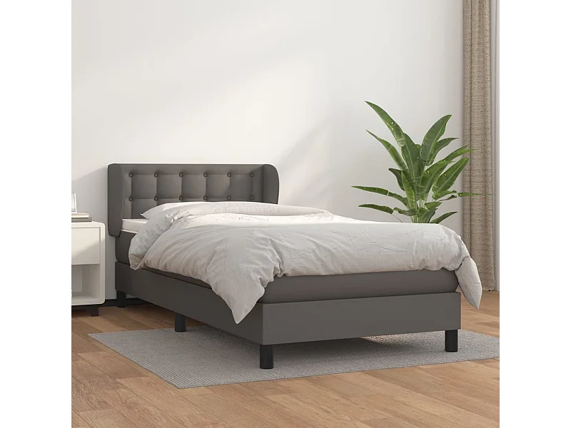 Conjunto Boxspring - 90x200 cm + Somieres + colchón cuero sintético gris ES38806