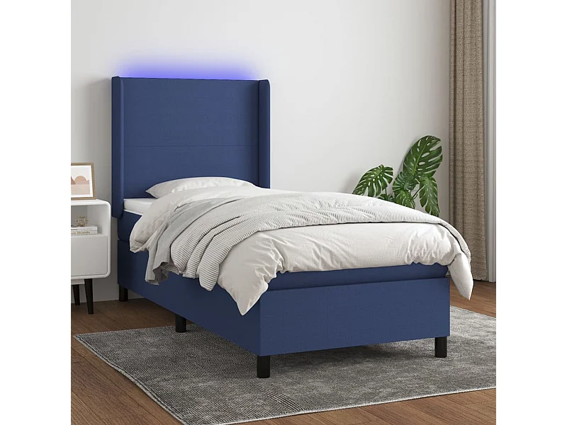 LED-Boxspringbett mit Matratze,Bett für Schlafzimmer Blau 90x200 cm Stoff -CFW17331