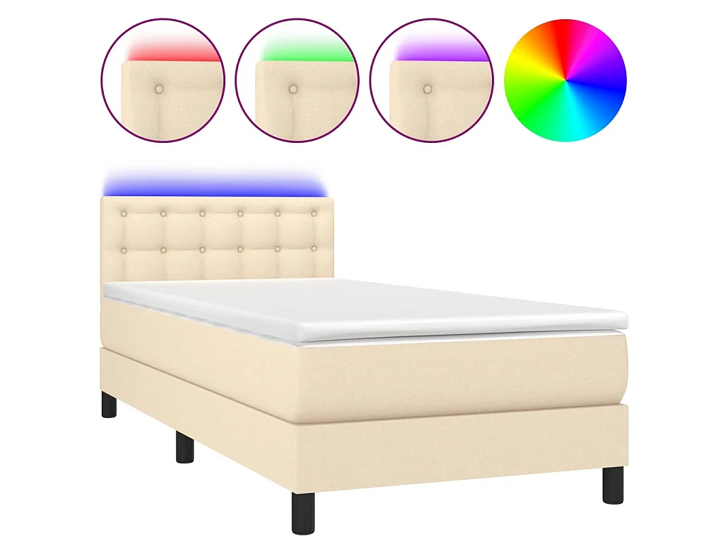 Ensemble complet boxspring - 100x200 cm + sommier à lattes de lit + matelas LED Crème Tissu SRGW64314
