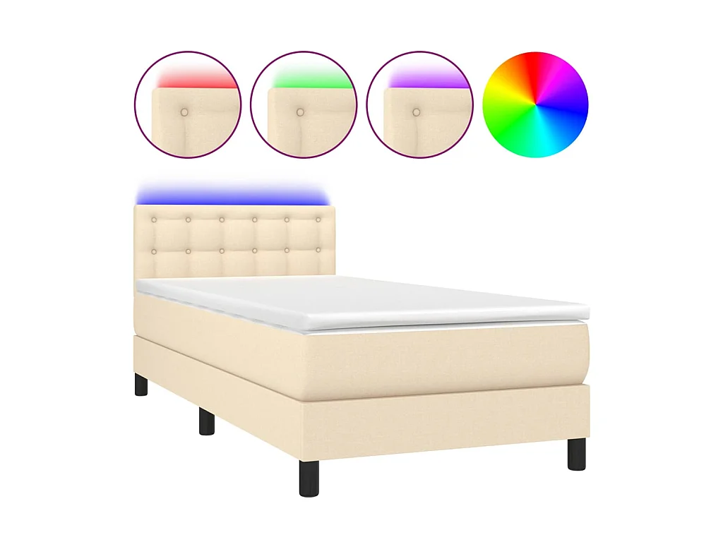 Conjunto Boxspring - 100x200 cm + Somieres + colchón + luces LED tela crema ES44213