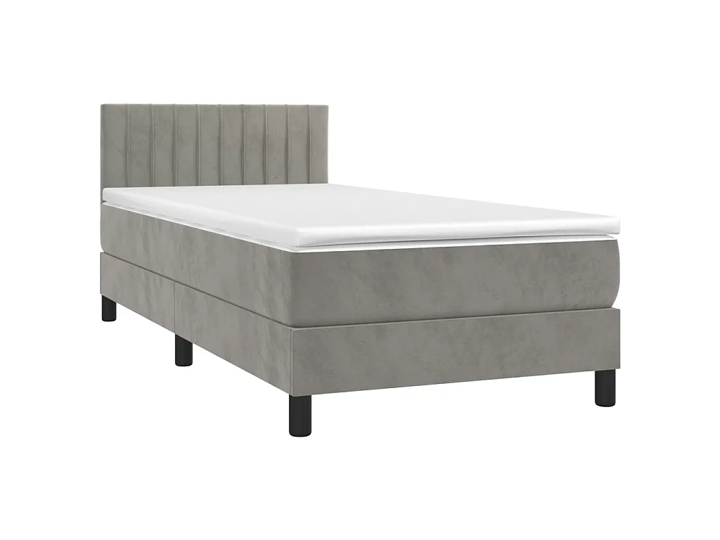 Conjunto Boxspring - 90x190 cm + Somieres + colchón + LED terciopelo gris claro ES42102