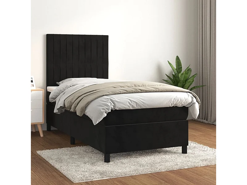Conjunto Boxspring - 100x200 cm + Somieres + colchón terciopelo negro ES40647
