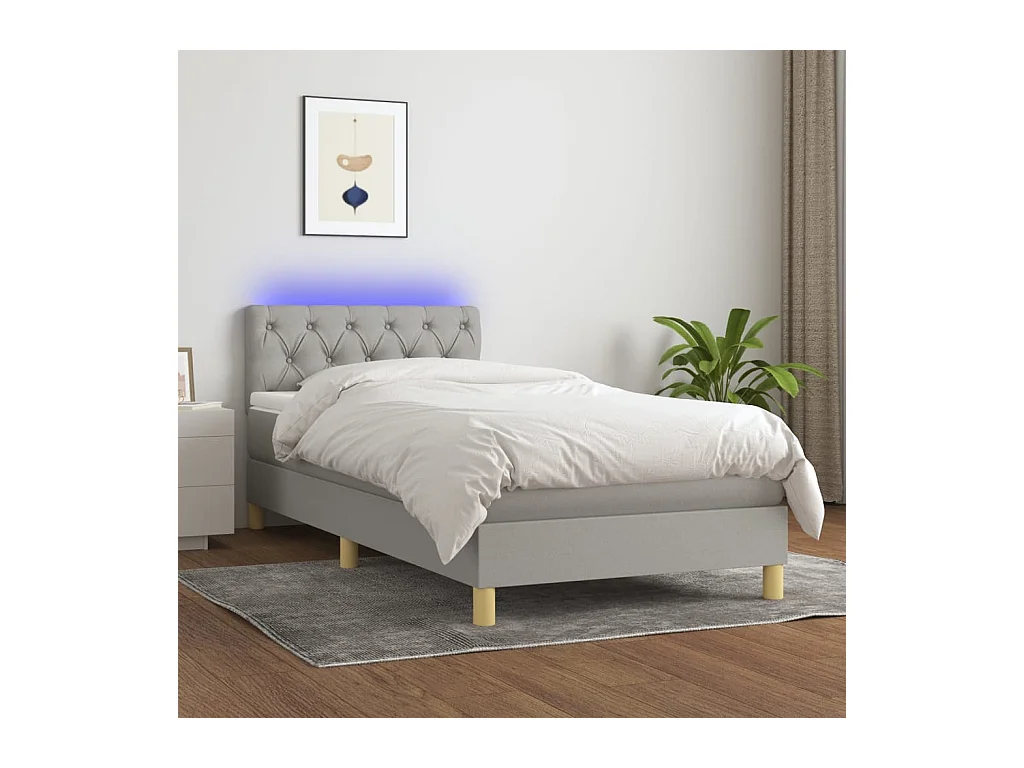 Ensemble complet boxspring - 80x200 cm + sommier à lattes de lit + matelas + LED Gris clair SRGW51983