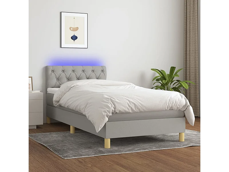Ensemble complet boxspring - 80x200 cm + sommier à lattes de lit + matelas + LED Gris clair SRGW51983