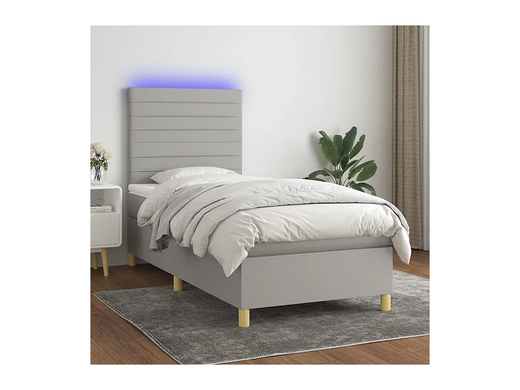 Conjunto Boxspring - 90x190 cm + Somieres + colchón + luces LED tela gris claro ES42950