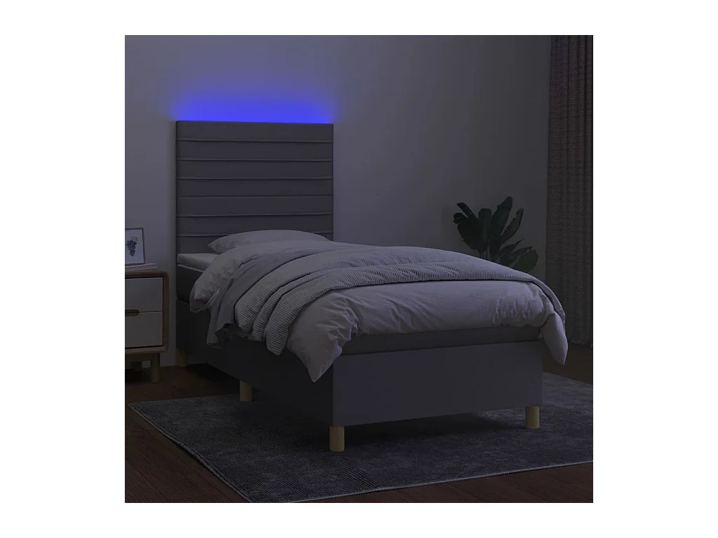 Conjunto Boxspring - 90x190 cm + Somieres + colchón + luces LED tela gris claro ES42950