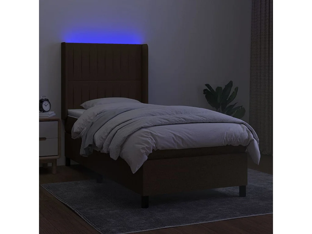 Cama continental c/ colchão/LED 80x200cm tecido castanho-escuro PT869895