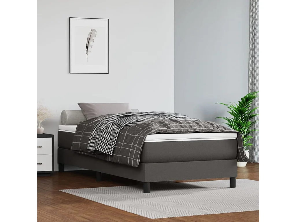 Ensemble complet boxspring - 90x200 cm + sommier tapissier + matelas Gris Similicuir SRGW31516