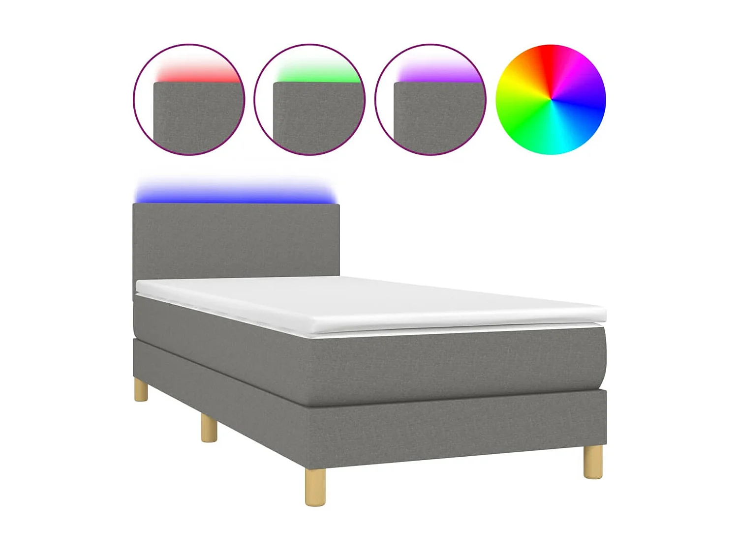 Cama continental c/ colchão e LED 100x200 cm tecido cinza-escuro PT651601