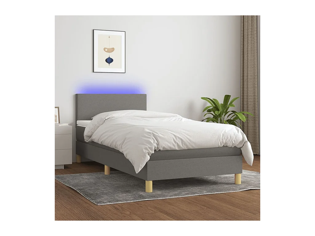 Conjunto Boxspring - 100x200 cm + Somieres + colchón + luces LED tela gris oscuro ES43235