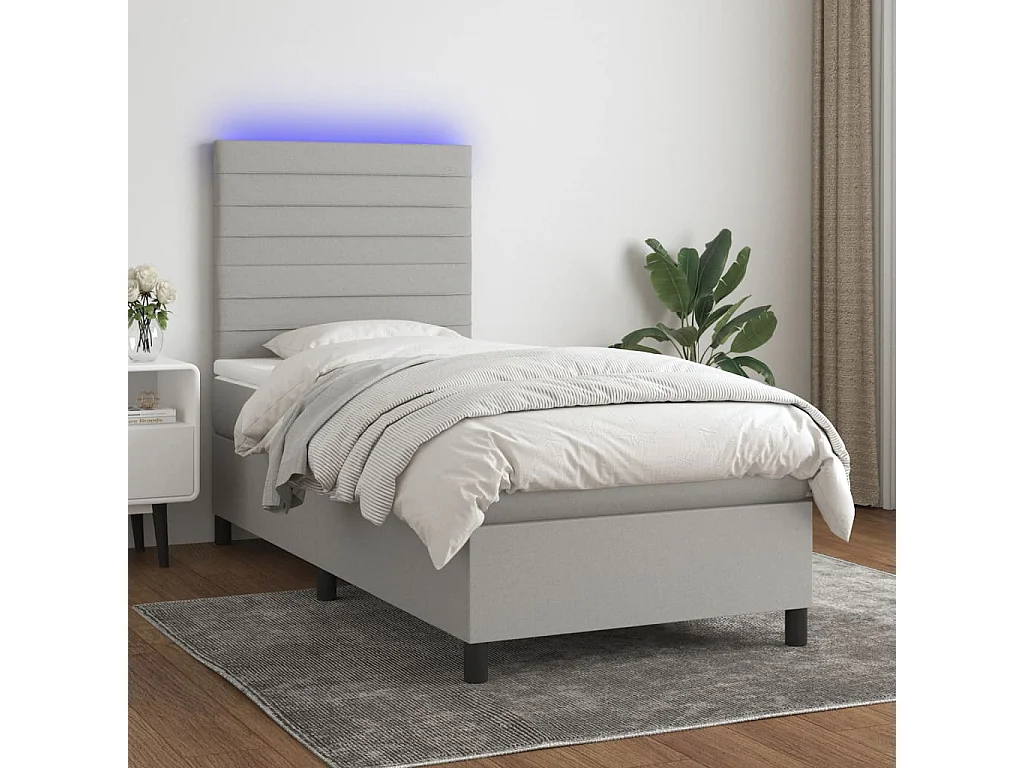 Cama continental c/ colchão e LED 90x190 cm tecido cinza-claro PT638294