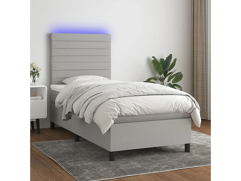 Cama continental c/ colchão e LED 90x190 cm tecido cinza-claro PT638294