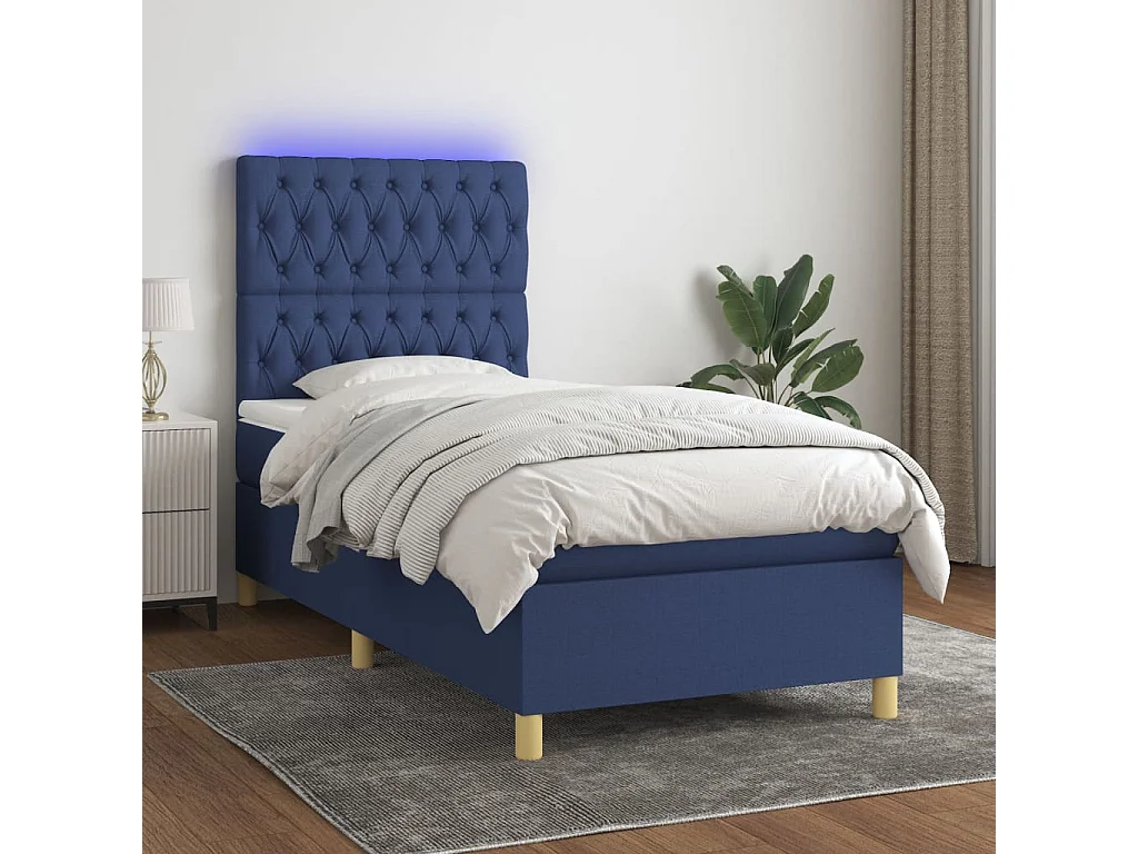 Cama continental c/ colchão e LED 80x200 cm tecido azul PT928540