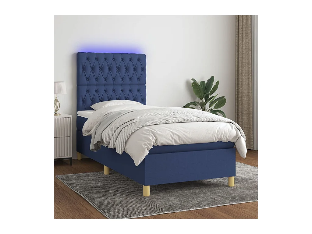 Cama continental c/ colchão e LED 80x200 cm tecido azul PT928540