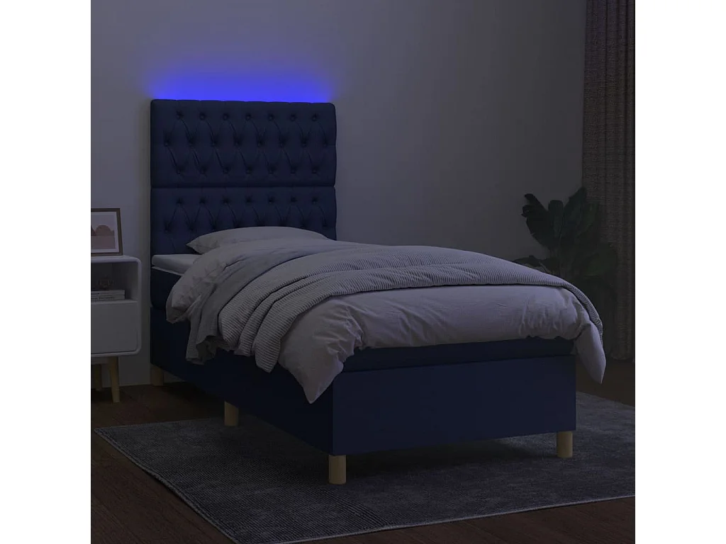 Cama continental c/ colchão e LED 80x200 cm tecido azul PT928540