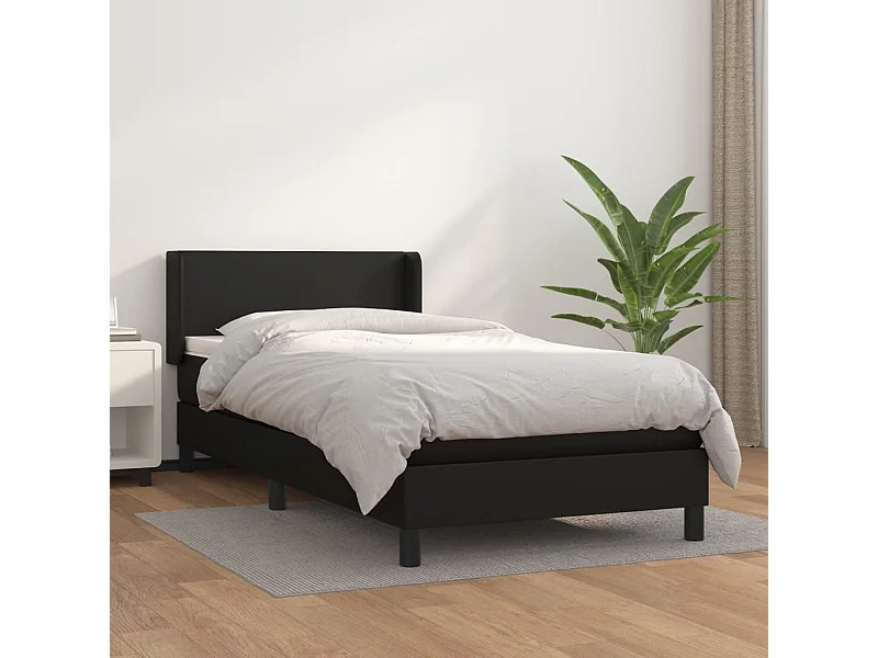 Conjunto Boxspring - 90x200 cm + Somieres + colchón cuero sintético negro ES41279