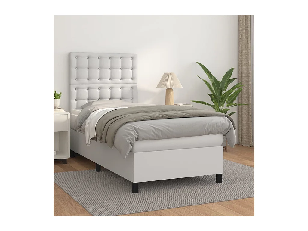 Cama continental com molas+ colchão 80x200 cm couro artificial branco PT538731