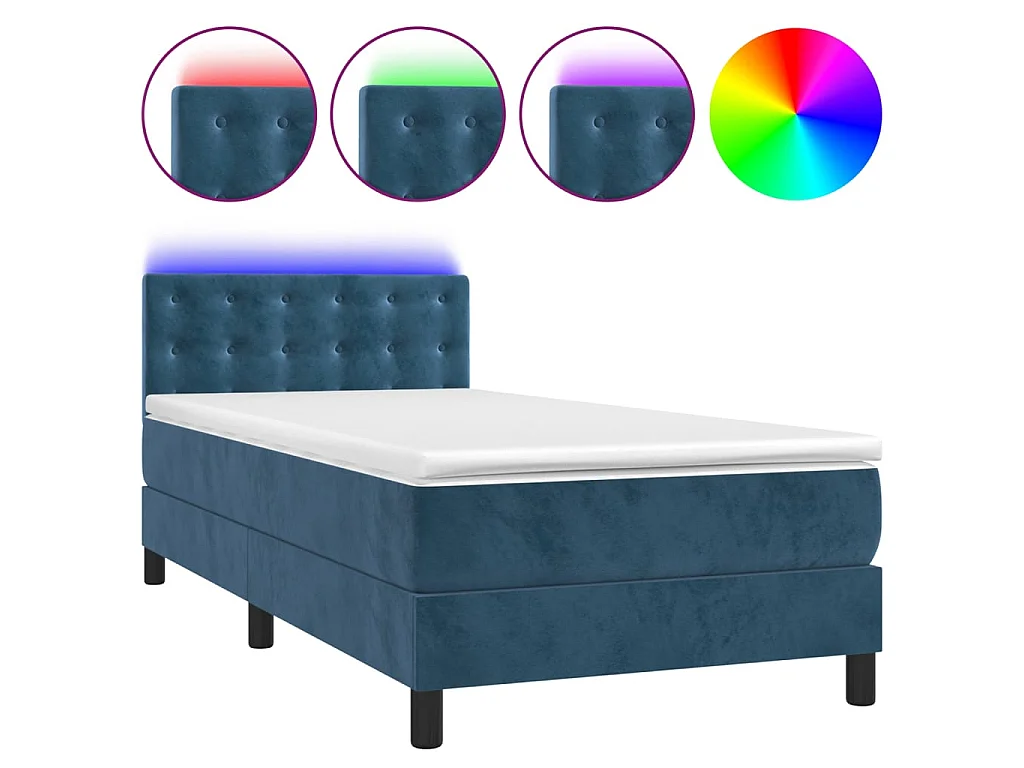 Ensemble complet boxspring - 90x190 cm + sommier à lattes de lit + matelas + LED Bleu foncé SRGW61880
