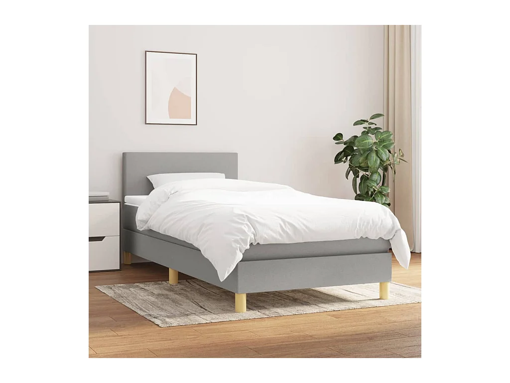 Ensemble complet boxspring - 100x200 cm + sommier tapissier + matelas Gris clair Tissu SRGW94778