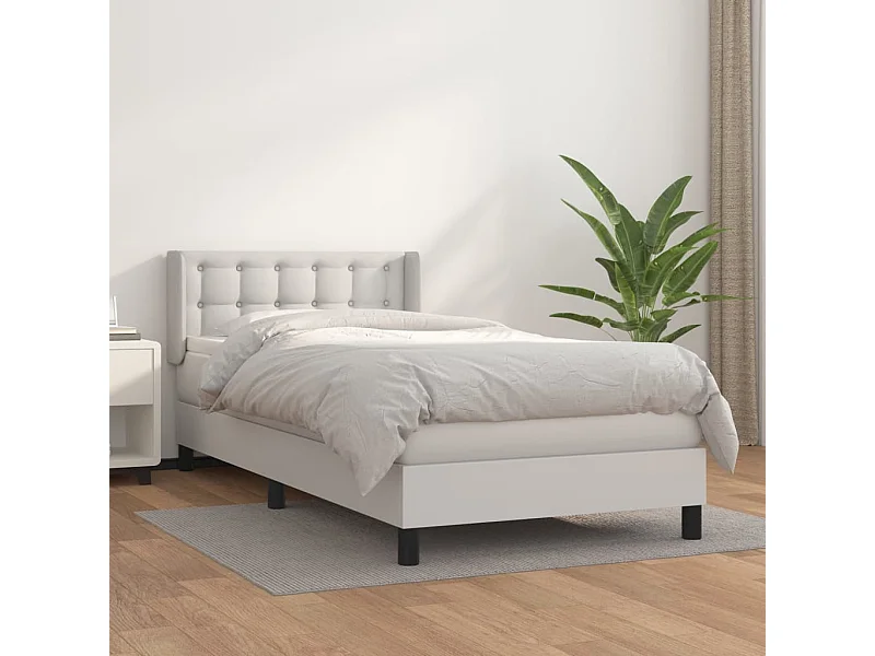 Cama continental com molas+ colchão 90x200 cm couro artificial branco PT636487