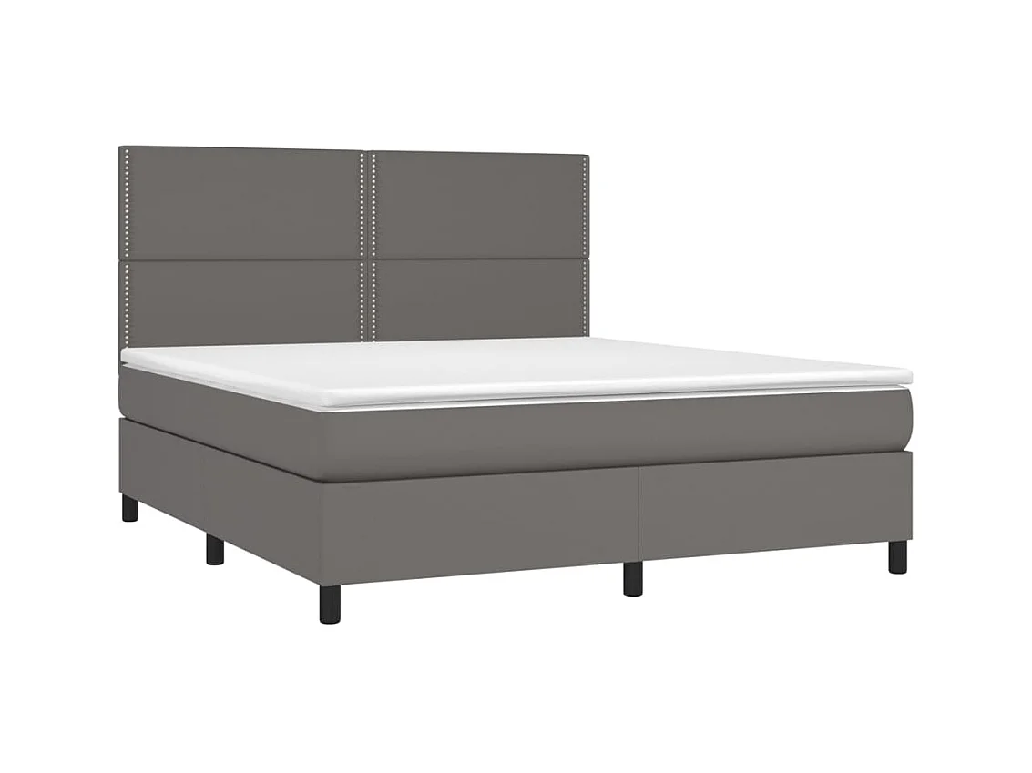 Ensemble complet boxspring - 180x200 cm + sommier tapissier + matelas Gris Similicuir SRGW37175